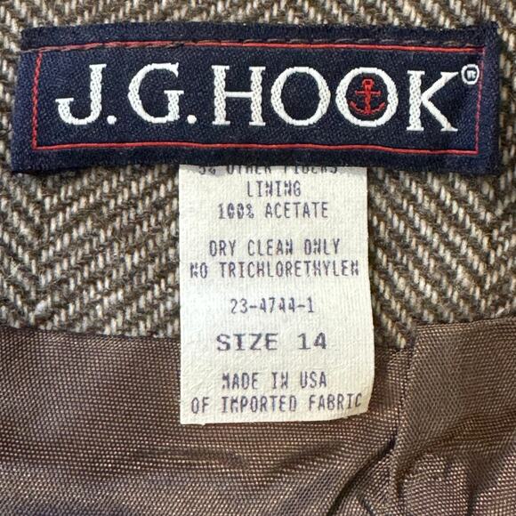 Vintage J.G Hook Size 14 Made in the uSA Wool Blend Herringbone Pencil Skirt - Picture 6 of 7